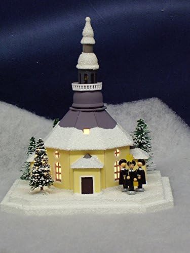רודולפים שציקיסט בית חג המולד בית קרטון בית מוארת כנסיית סיפנר בית עם זמרים קרול, קטנים ללא עץ חג המולד מואר בגובה של
