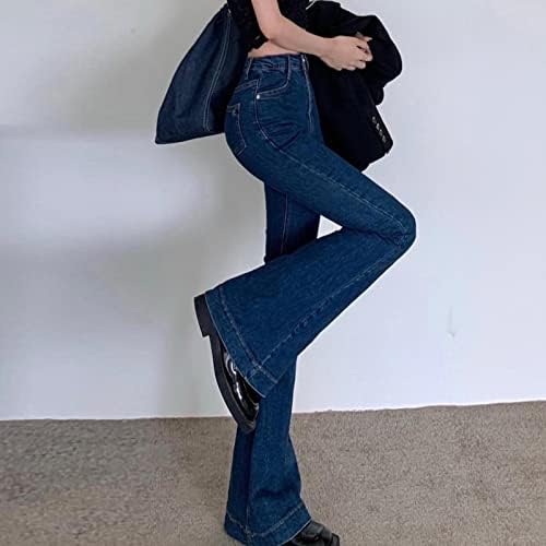 נשים של בציר התלקחות ג 'ינס מכנסיים פעמון תחתון גבוהה מותן מצויד קל נהרס רטרו רחב רגל ג' ינס במצוקה