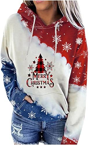 חג המולד חולצות לנשים בתוספת גודל ארוך שרוול הסווטשרט חג המולד עץ הדפסה מזדמן רופף קומפי סוודר נים עם כיס