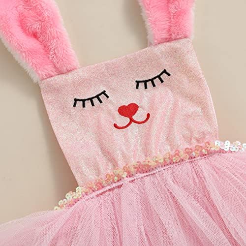 תינוקת פסחא ארנב שמלת רשת ללא שרוולים נצנצים קשת קשת טול שמלת טוטו שמלת ארנב שמלת נסיכה
