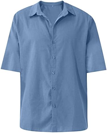 גברים של כותנה פשתן חולצה, קצר שרוול כפתור למטה חולצה מוצק קל משקל מזדמן חולצה לנשימה למעלה