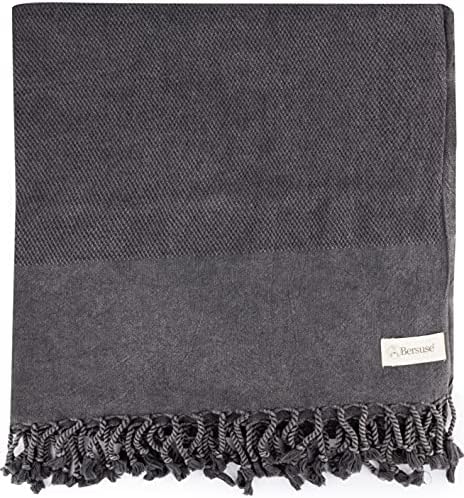 Bersuse כותנה זומה מגבת טורקית מטונפת - 33x66 אינץ ', שחור