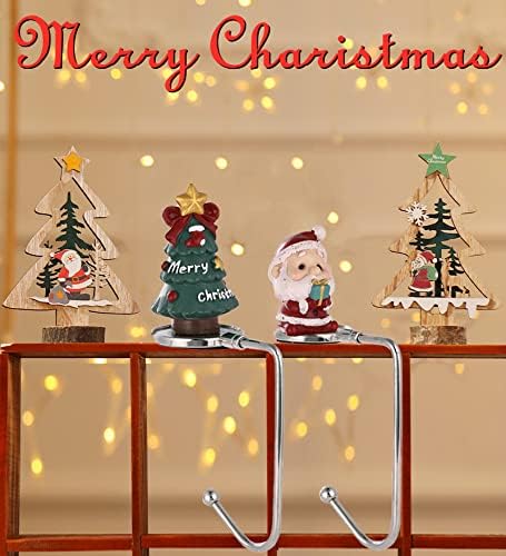 קולבי גרב לחג המולד לסט מנטל של 4 מחזיקי גרב לחג המולד לאח אייל חג חג המולד עץ שלג איש סנטה מנטל ווים גרבי קולב לקישוט