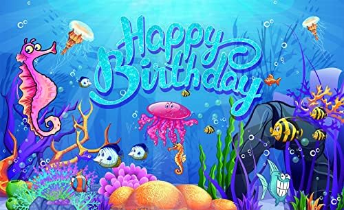 נושא אוקיינוס רקע יום הולדת באנר דולפין כריש אספקת קישוטים למסיבה כחולה מתחת למים, מסיבת יום הולדת טובה קישוטים לבנים,