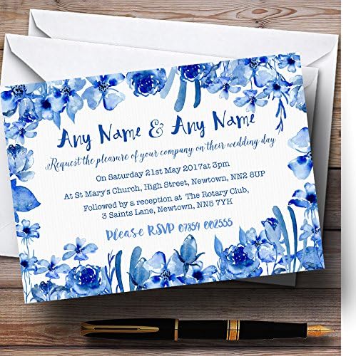 צבעי מים אינדיגו הכחול פרחוני הזמנות לחתונה בהתאמה אישית
