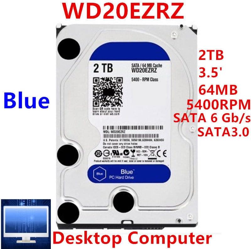 HDD לכחול 2TB 3.5 SATA 64MB 5400RPM לדיסק קשיח פנימי לכונן קשיח שולחני עבור WD20EZRZ WD20EZRX