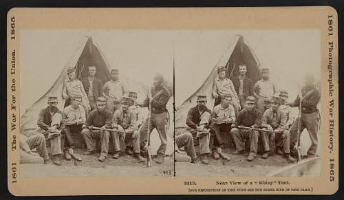 צילום היסטורי: צילום סטריאוגרף, אוהל סיבלי,חיילי האיחוד, מלחמת האזרחים האמריקאית,פלוגה ג