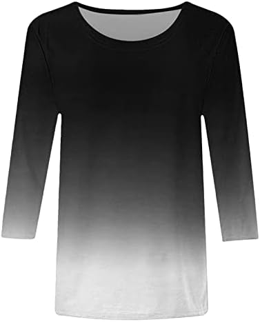 אופנה לנשים צוואר עגול מזדמן 3/4 שרוול רופף חולצת טריקו מודפסת