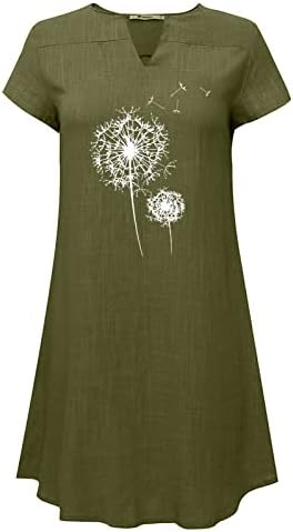 כותנה פשתן שמלה לנשים קצר שרוול רופף מתאים חולצה שמלות קיץ מזדמן בוהו פרחוני מודפס קצר מיני חוף שמלה
