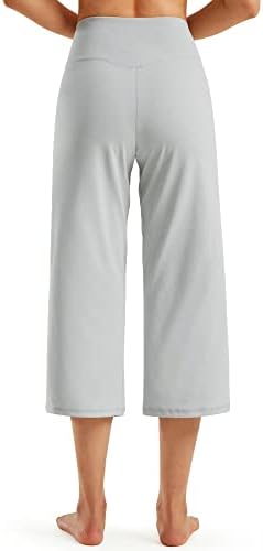 מכנסי קפרי למכנסי יוגה ברגליים רחבות לנשים עם כיסים מכנסי יבול מזדמנים של המותניים המותניים הגבוהים